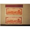 Image 2 : Vintage 2$ Canadian Bills (2) (1954 T/R 5660419 & O/R 1594215)