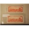 Image 2 : Vintage 2$ Canadian Bills (2) (1954 J/G 4889272 & K/G 7141365 BC38C)