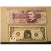 Image 1 : Pair Of Bills, One Million Dollar Bill (Not Legal Tender) & Indy 1$ American Bill, L57474751C (Pictu