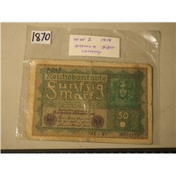 WWI 1919 German Currency