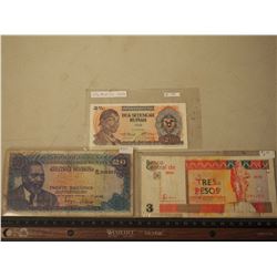 Foreign Paper Money (3) (1976 Kenya 20 Shillings, 2006 3 Convertible Pesos – Cuba, 1968 2 ½ Rupiah i