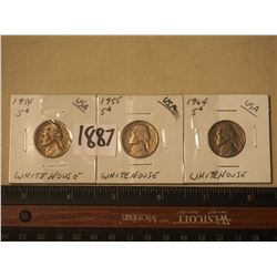 Whitehouse nickels (3) (1954 / 1955 / 1964)