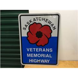 Metal Saskatchewan Veterans Memorial Highway Sign, 24"x18"