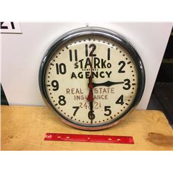 Metal Starko Sentinal Agency Clock, 14" Circumference, Real Estate Insurance, Phone 24821