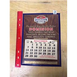 Dominion Rubber Calendar, 1920, Cardboard And Metal, 11"x8"