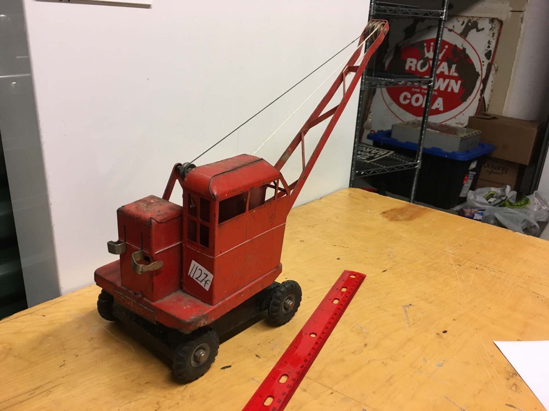 Red Metal Wrecking Ball Truck Toy