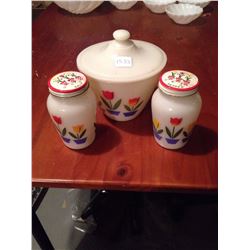 Fire King , Bowl With Lid & Salt/Pepper