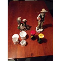 Mixed Lot, Milk Glass Figures, Salt/Pepper, Eagle Clock