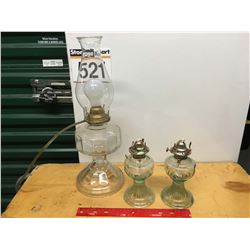 Green Glass Oil lamps (2) W/ Electric Lamp (Working)