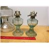 Image 2 : Green Glass Oil lamps (2) W/ Electric Lamp (Working)