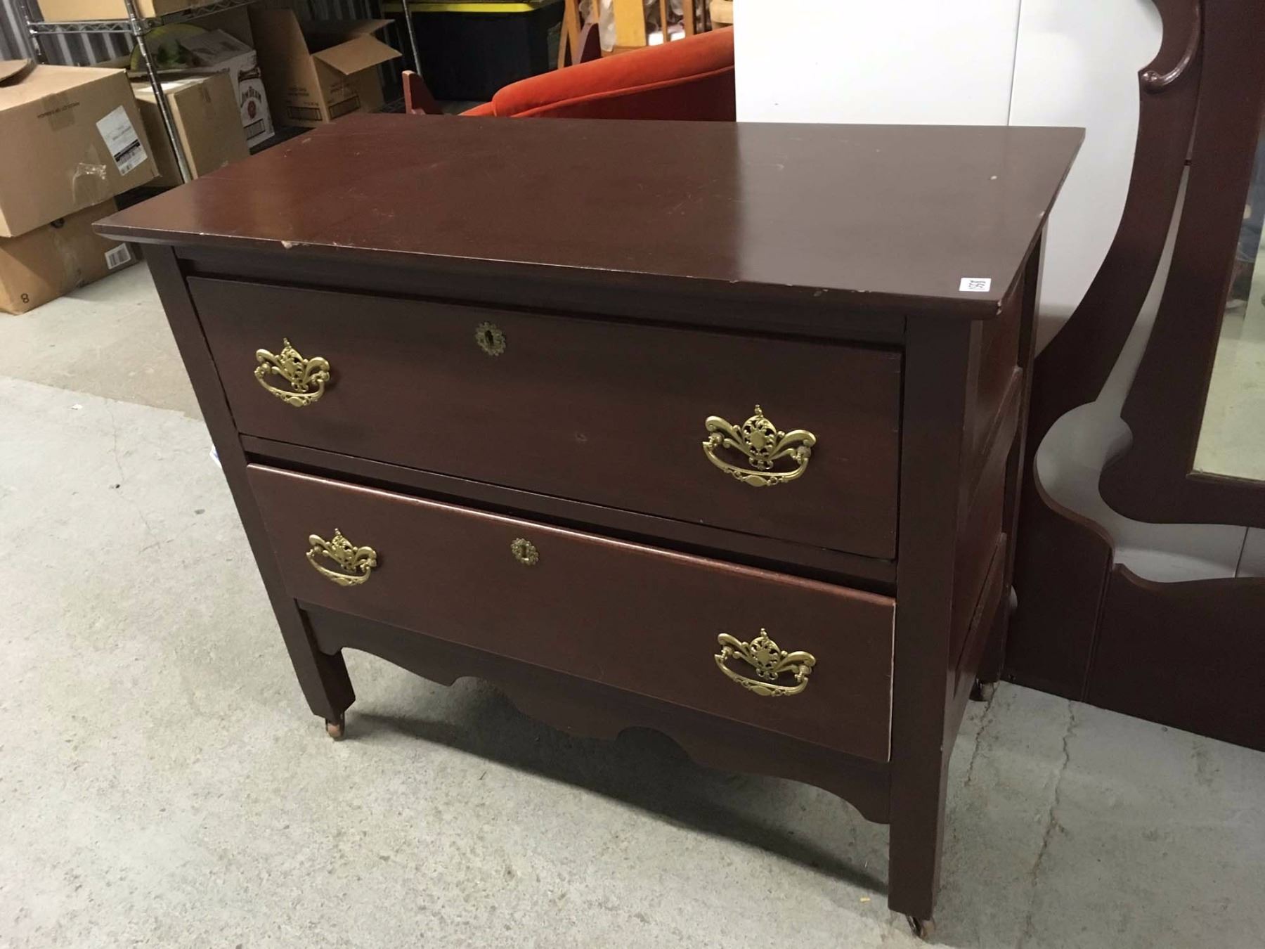 Antique Dresser, Brass Hardware, Beveled Mirror, 34"x28"x17" Without