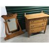 Image 1 : Antique Three Drawer Dresser, W/ Beveled Mirror,