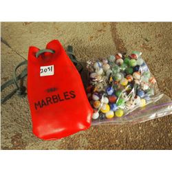 Old Marbles with Leather Carrying Pouch