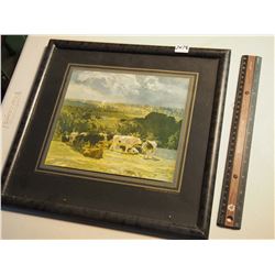 Framed Cattle Grazing in Field Picture