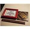 Image 1 : Framed Ukrainian Cross-Stich Sampler & Emblem on Wooden Plaque