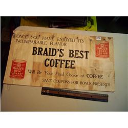 DS Cardboard Ad (Braid’s Best Coffee, Lanka Tea) 18” Long