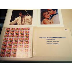 Sheet of 40 Elvis Presley, USA 29 Cent Commemorative Postage Stamps W/ (2) 8 ½” x 11” photos of Elvi