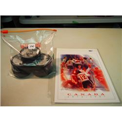 Lot Of Pucks Commemorating "The Goal" By Paul Henderson, 1972 Summit, Canada Vs. Russia, (5), & Prin