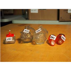 Misc Glass Items (Piggy Banks, Sugar Scoop, Strawberry Salt and Pepper)