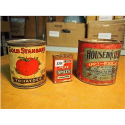 Lot Of Tins (Cinnamon, Gold Standard Tomatoes, Apple & Black Currant Mixed Fruit)