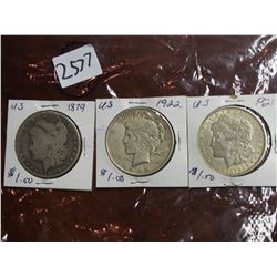 US Silver Dollars (1879, 1921, 1922)