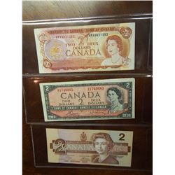 Canada 2-Dollar Bills (1954, 1974, 1986) (4)