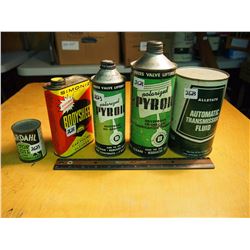 Lot Of Assorted Vintage Automotive Lubricant Tins With Contents (Simoniz, Pyroil, Allstate, Bardahl)