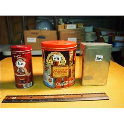Lot of Tins With Misc (Coca Cola, Royal Dansk, and Plain)