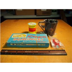 Lot of Misc Toys (Dragon Dominoes, Mocking Jay Promo Mug, Fool Spool, etc;)