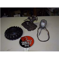 Red Indian Sign  (5" Diameter), Good Year Ashtray, Horse Statue, Outdoor Movie Microphone