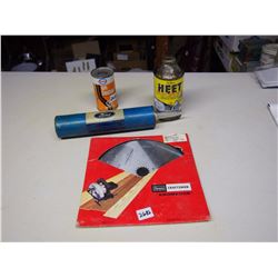 Esso Gas Tin, DeMart Heet Tin, Ford Windshield Sealer, 7 1/4" Saw Blade