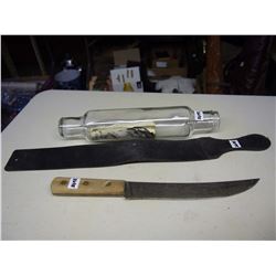 Leather Strap, Butcher Knife, Glass Rolling Pin