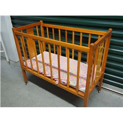 Antique Wood Doll Crib W/ Mattress