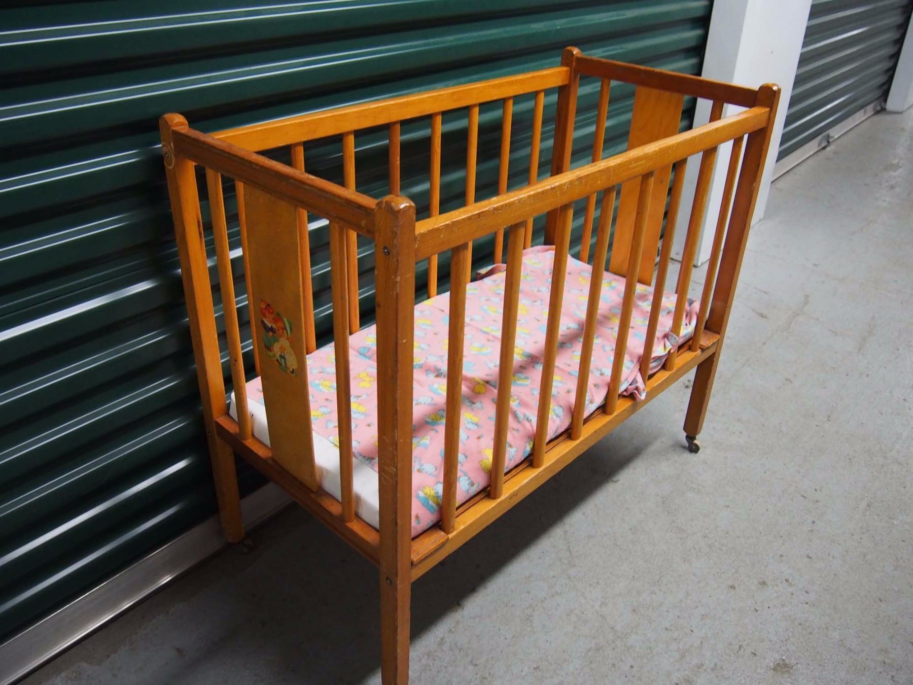 Antique Wood Doll Crib W/ Mattress