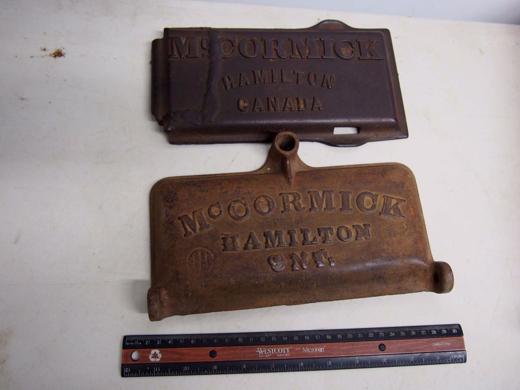 Antique Cast Iron Implement Tool Box Lids, Mccormick Hamilton Canada
