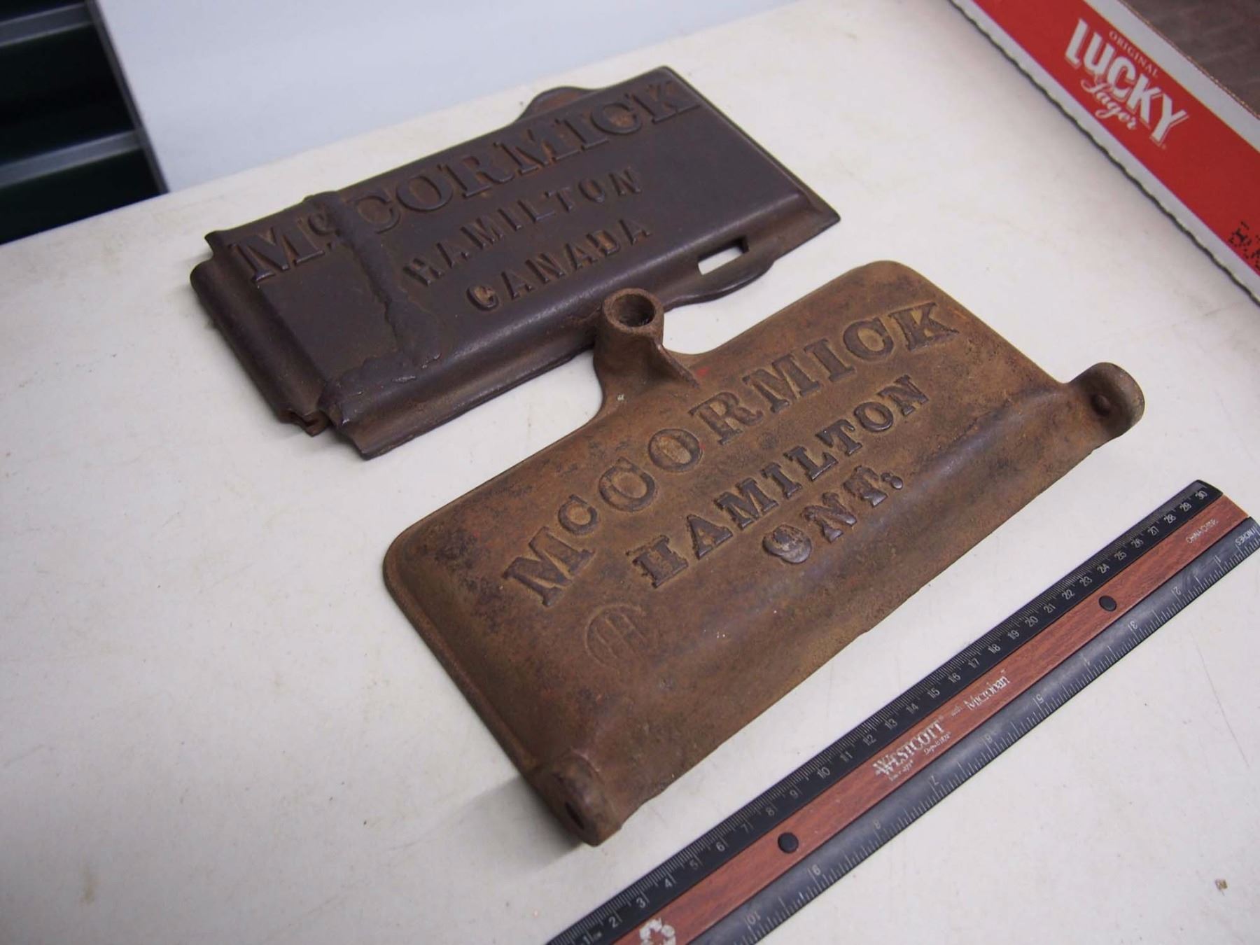 Antique Cast Iron Implement Tool Box Lids, Mccormick Hamilton Canada