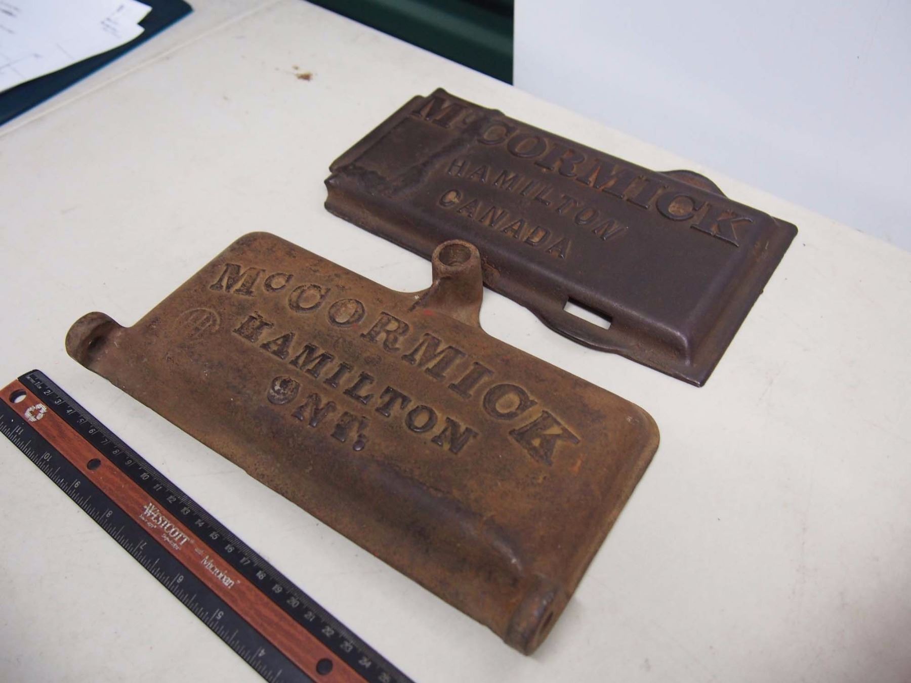 Antique Cast Iron Implement Tool Box Lids, Mccormick Hamilton Canada