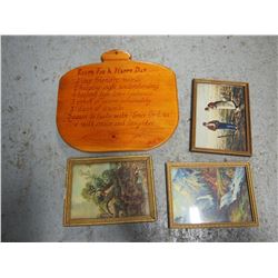 Antique Framed Pictures W/ Wall Plaque