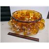 Image 1 : Carnival Glass Marigold Punch Bowl Set, No Chips Or Cracks (12 Cups)