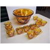 Image 3 : Carnival Glass Marigold Punch Bowl Set, No Chips Or Cracks (12 Cups)
