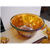 Image 4 : Carnival Glass Marigold Punch Bowl Set, No Chips Or Cracks (12 Cups)