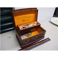 Vintage Wood Jewellery Box W/ Jewellery