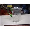 Image 1 : Vintage Etched Glass Flower Blown Pitcher (Green Glass Handle)