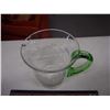 Image 3 : Vintage Etched Glass Flower Blown Pitcher (Green Glass Handle)
