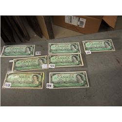 Vintage 1$ Canadian Bills (7) (1967 H/P 9804890, G/P 1969375, M/O 8516885, 4 No Serial Number))