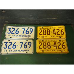 Lot Of Matching Saskatchewan Licence Plates (4) (76,67)