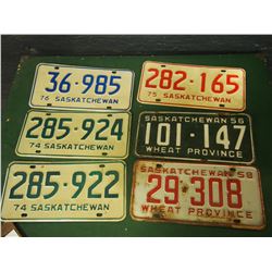Lot Of Saskatchewan Licence Plates (6) (76,74,75,56,58)