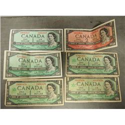 Vintage Canadian Bills (5 1$, 1 2$)