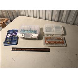 Lot of Misc Utility Containers (Screws, Hooks, Soil Testing Kit, Etc;)
