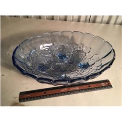 Blue Carnival Glass Serving Bowl